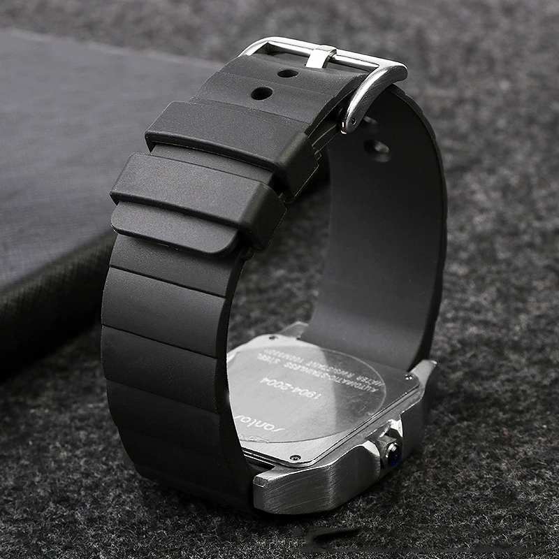 Watch Strap for Cartier Santos Sandoz Santos 100 Silicone Watch Strap Rubber Men and Women Black 23mm