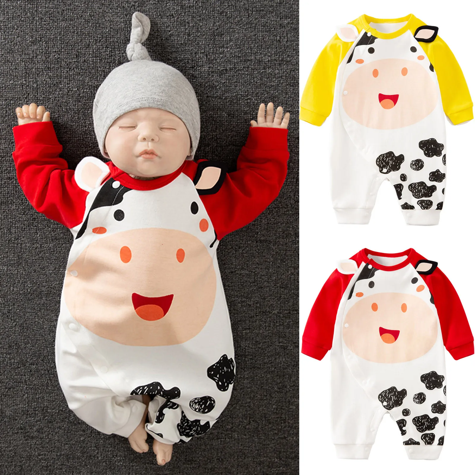 Newborn Infant Baby Boys Girls Dairy Cow Print Cartoon Romper Jumpsuit Outfits boy clothes kinder kleding meisje E1 | Мать и ребенок