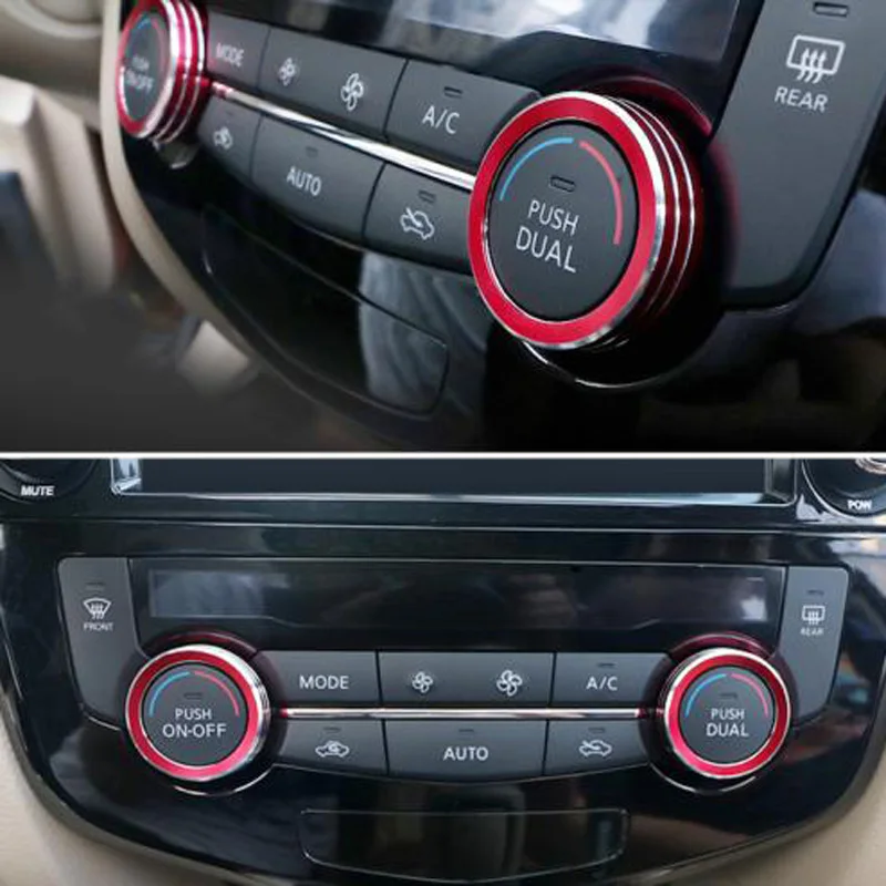 

2pcs/set Car AC Climate Control Knob Ring Covers Interior Decoration Case For Nissan Rogue X-Trail 2014-2018