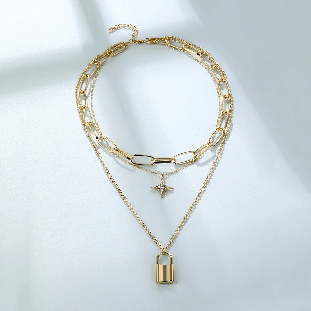 

OUREX New Fashion Gold Color Metal Key and Lock Pendent Necklace Simple Design Necklace for Women Party Jewelry Wholesale