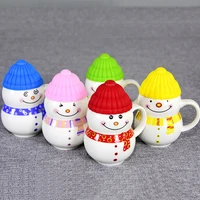 christmas snowman ceramic mug creative cartoon with lid water cup household kettle coffee pot with lid cute drink gift