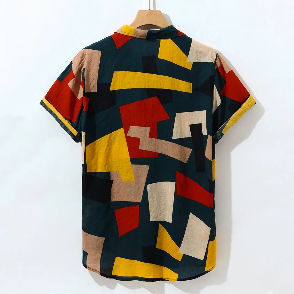Летняя мужская рубашка в стиле пэчворк Гавайские рубашки с принтом свободные для