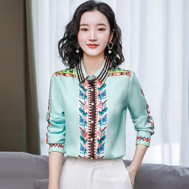 

Korean Fashion Silk Women Blouses Office Lady Shirts Satin Long Sleeve Womens Tops and Blouses Plus Size XXXL Blusas Largas