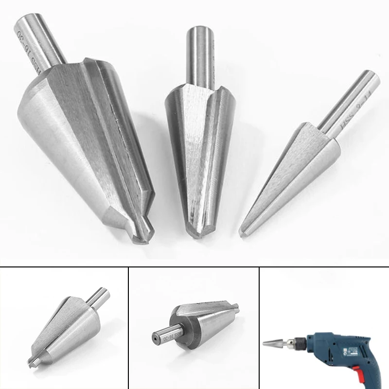 

Newest 3Pcs HSS Steel Taper Drill Bits Set Umbrella Cone Cutter Kit For Wood Metal Shank Chamfer Cutter 16-30.5MM 5-20MM 3-14MM
