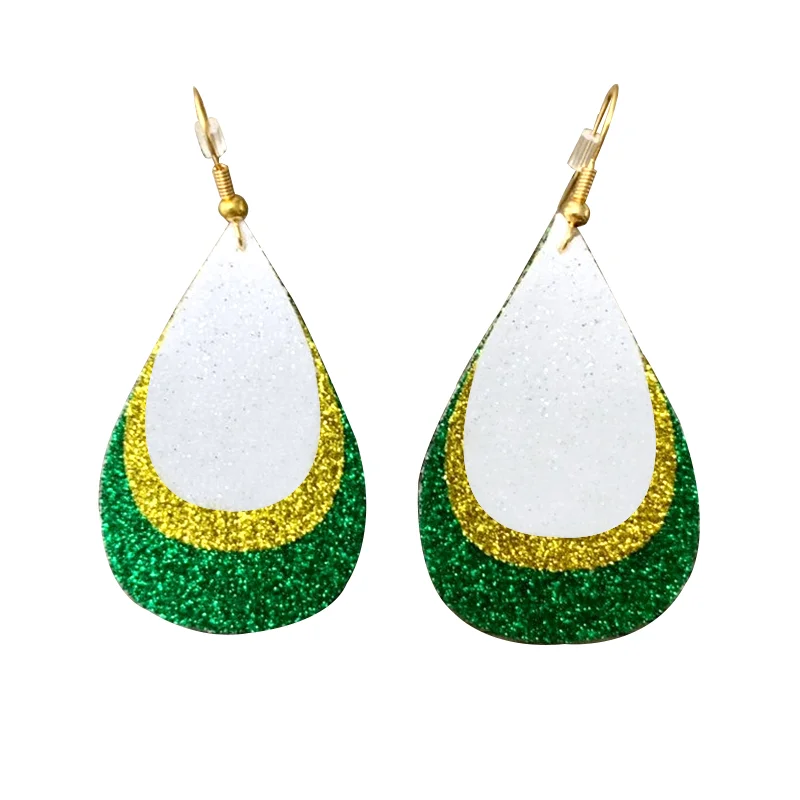 

New Glitters 3D Three Layers Leather Teardrop Earrings Multilayer Color Lightweight Sequins Earrings Gifts Fashion