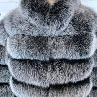Women Short Furry Real Fur Winter Coat Plus Size Stand Collar Long Sleeve Real Fox Fur Coat Spring Fashion Party Jacket Overcoat