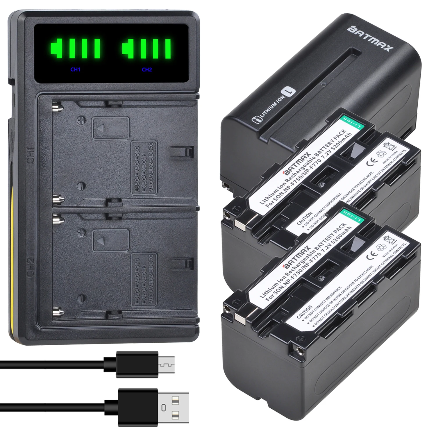 Аккумуляторная батарея Batmax NP-F750 F750 + новое светодиодное двойное зарядное