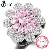 s925 sterling silver delicate zircon crystal crystal flower ring for women ladies girls never fade ceramic rings finger bague