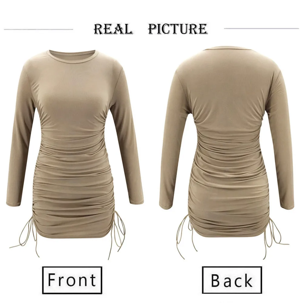 

Ruched Drawstring Bodycon Dress Women Sexy Long Sleeve Club Party Dress Ladies Solid Skinny Elegant Dresses Autumn 2020 Femme