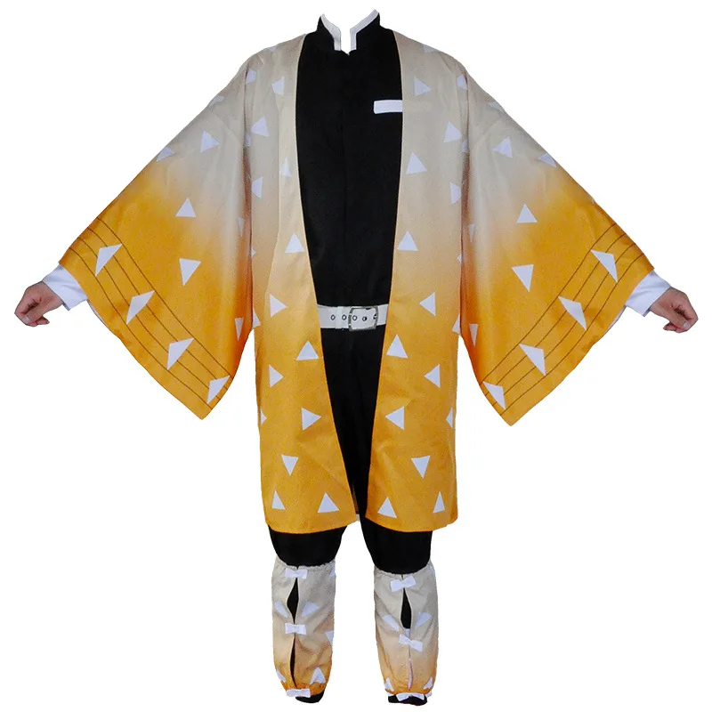 

Japanese Anime Demon Slayer Kimetsu no Yaiba Agatsuma Zenitsu Cosplay Costume Men's Kimono Uniform Outfit Halloween Party Suit