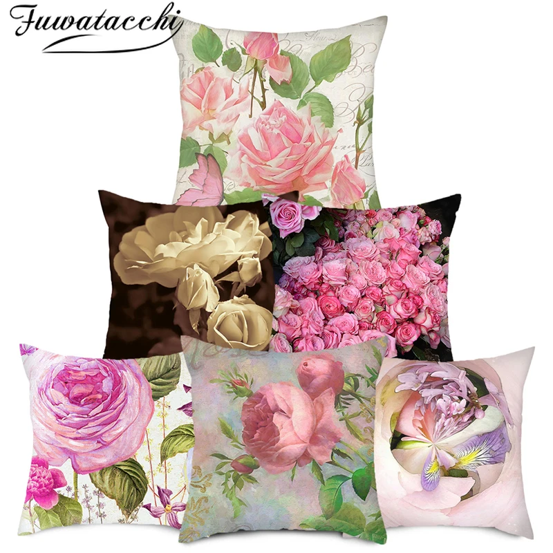 Fuwatacchi flower Printed Pillow Case Blooming Flower Poster Photo Cushion Covers For Home Chair Decorative Pillowcases 45x45cm | Дом и сад