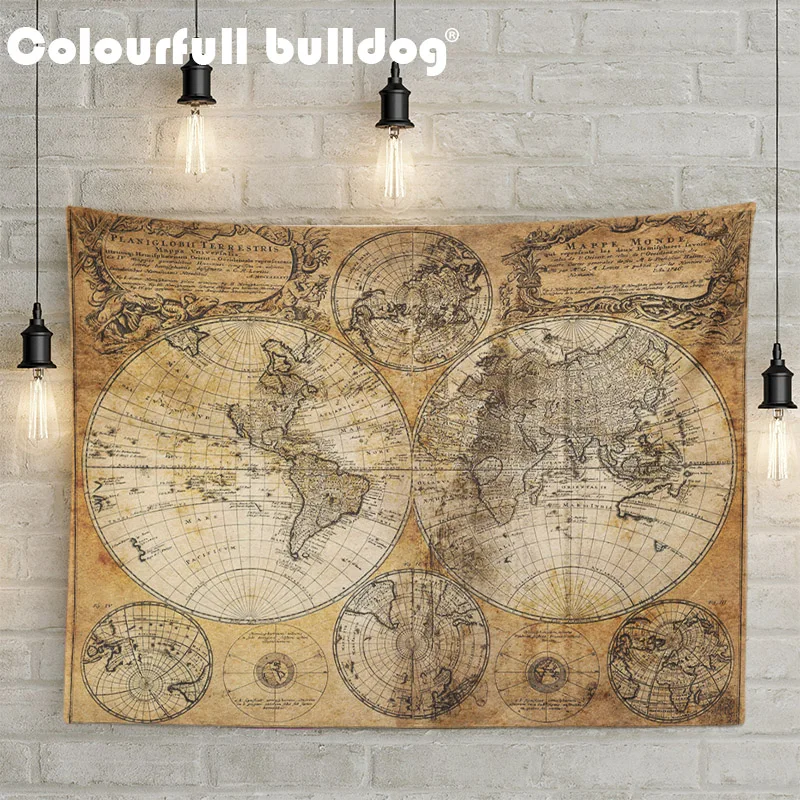 

Vintage World Map 3D Print Fabric Geometric Colorful Compass Wall Hanging Tapestry Retro Oil Painting Beach Towels Decorate Home