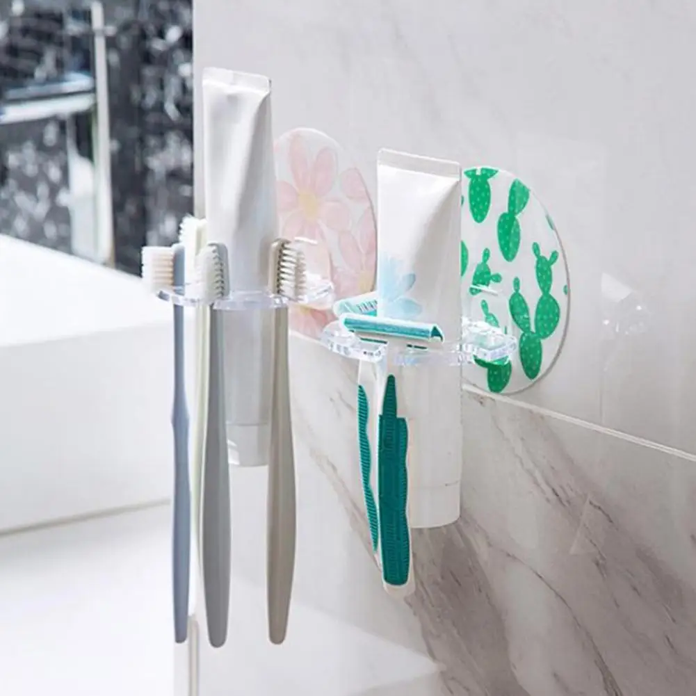 

Plastic Toothbrush Holder Shaver Tooth Brush Dispenser Organizer Toothpaste Storage Rack Punch-free Bathroom Accessories