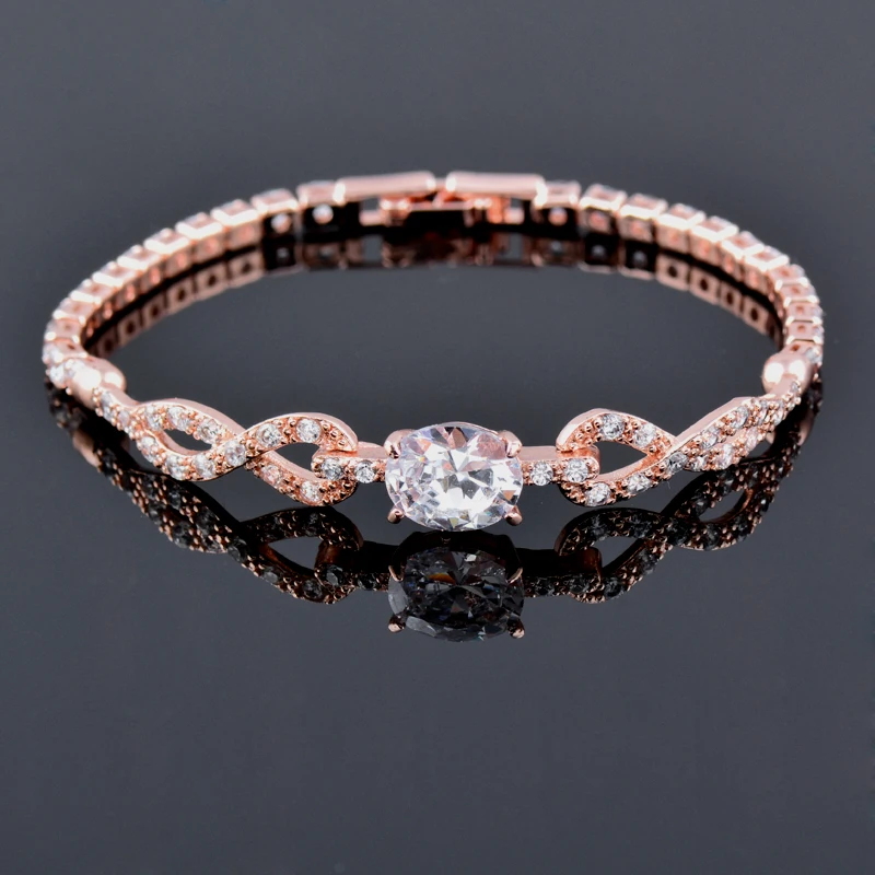 Женский браслет с кристаллами SINLEERY подвеской из розового золота и серебра