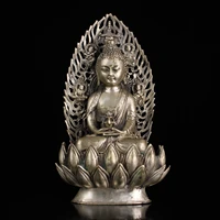 9chinese folk collection old bronze gilt silver great buddha tathagata back light sitting buddha sakyamuni ornaments town house