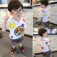 2021 boys girls new tiger childrens short sleeve shorts middle and small kids cotton linen and sime style suit two piece suit