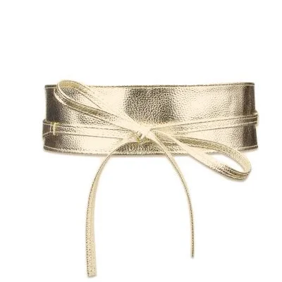 Gold Badinka, хит, элегантные женские модные мягкие широкие из искусственной кожи, пояс с бантом, Завязывающийся вокруг платья, пояс на талию - Color: Gold