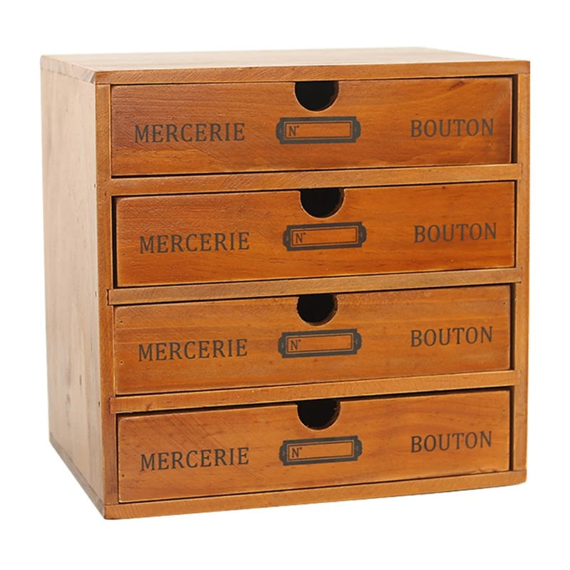 T3EA Wooden Retro 4 Layer Drawer Storage Box Desktop Dividers Organizer Cosmetic Jewelry Rustic Shelf Cabinet Home | Дом и сад