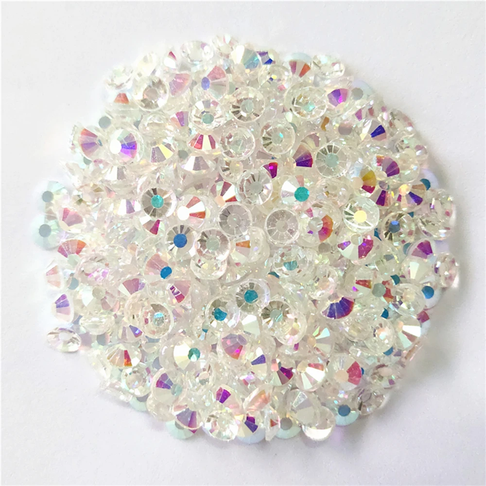 

Good Quality Transparent Clear AB Resin Flatback Glue On Beads 2mm~6mm Non Hotfix Rhinestones for Nail Art/Garment/Decoration