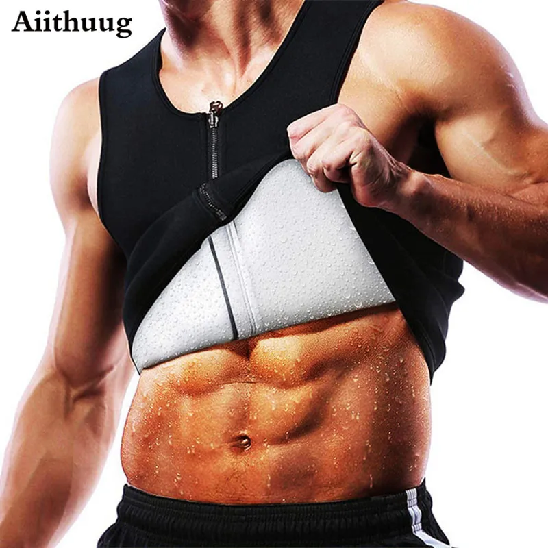 Aiithuug Men Sauna Sweat Vest Polymer for Men Waist Trainer Vest Sauna Suit Workout Tank Top Body Shape for Men with Zipper