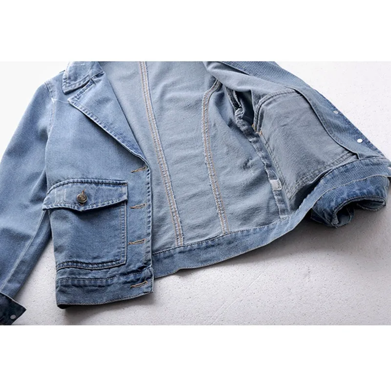 

Vintage Blue Jeans Jacket Coat Women Big size Slim Denim Coat Suit Collar Pocket Long sleeve Short Denim Jacket Female Outerwear