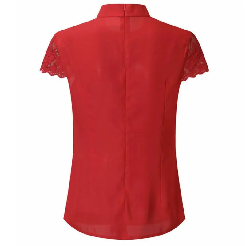 

Women Chiffon Short Sleeve Casual Splice Tops Blouse V-Neck Office OL T Shirt