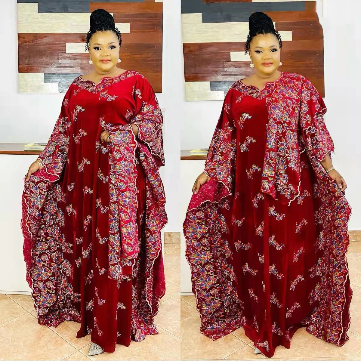 

Новые африканские свободные женские платья шарф Дашики модная абайя стильная KWA бархатная вышивка Свободный размер Бюст 138 см длина 152 см