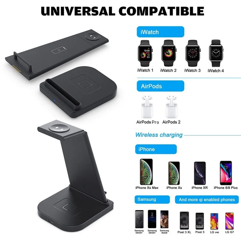 

Tongdaytech 3in1 Qi Fast Wireless Charger For Apple Watch 5 4 3 2 1 Charging Holder Dock Station For Iphone 8 Pus XS 11 Pro MAX