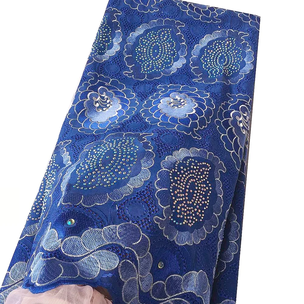 Aso Ebi ткань из Дубая вышивка кружево стразы королевский синий нигерийский для