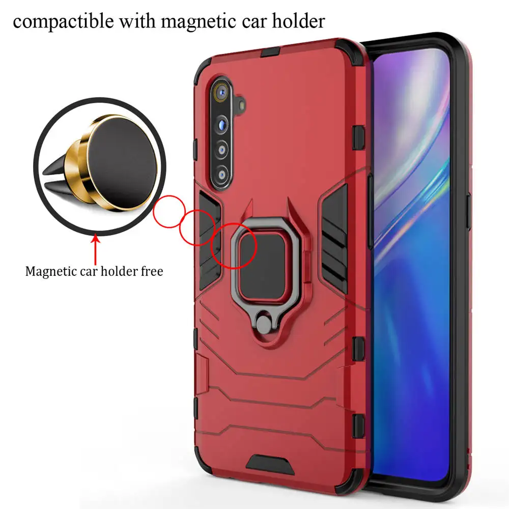 Для Oppo A1K A11X K3 A9 кольцевой держатель чехол для телефона realme 3 5 pro C2 X X2 XT Q Reno 2 магнитный автомобильный противоударный защитный чехол - Цвет: Car Mount- Red