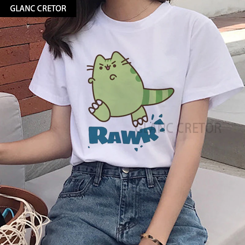 

Kawaii 90s Cartoon Print Tshirt Graphic Korean Style Top Tees Female Cat T Shirts Women Harajuku Ullzang Funny T-shirt