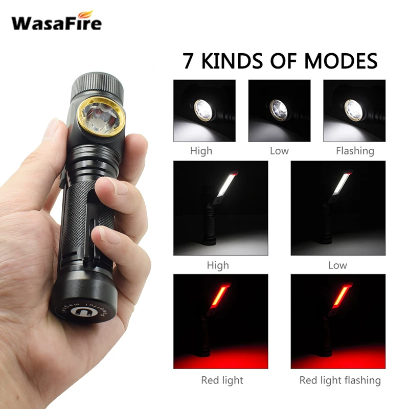 Original Wasafire COB Led Flashlight XMLT6 Flash Light 18650 USB Rechargeable Magnetic Lanterna Lamp For Auto Repair Camping | Лампы и