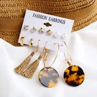 hocole fashion acrylic tassel dangle earrings set for women bohemian gold metal resin long earring wedding party jewelry 2019