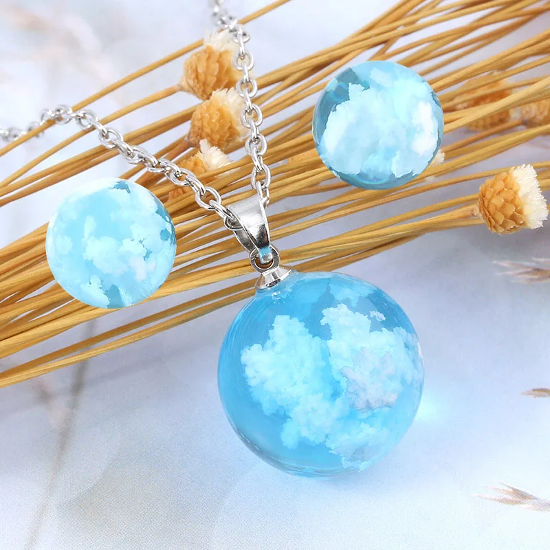 RJ Новое модное ожерелье с природным голубым небом белым облаком женское Oorbellen