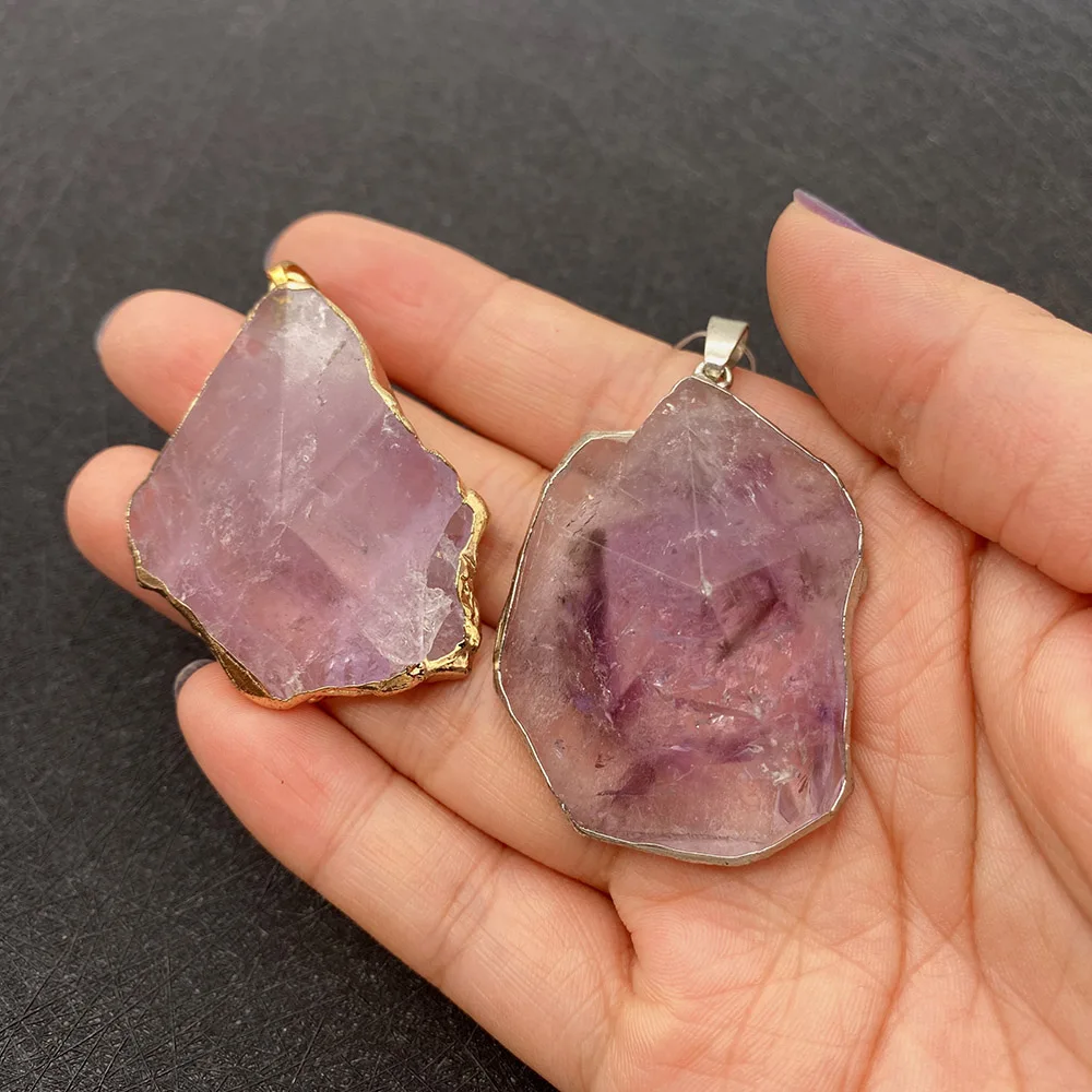 

Natural Semi-precious Stone Pendant Irregular Shape Amethyst Pendant for DIY Necklace Jewelry Making Charm Accessories Wholesale