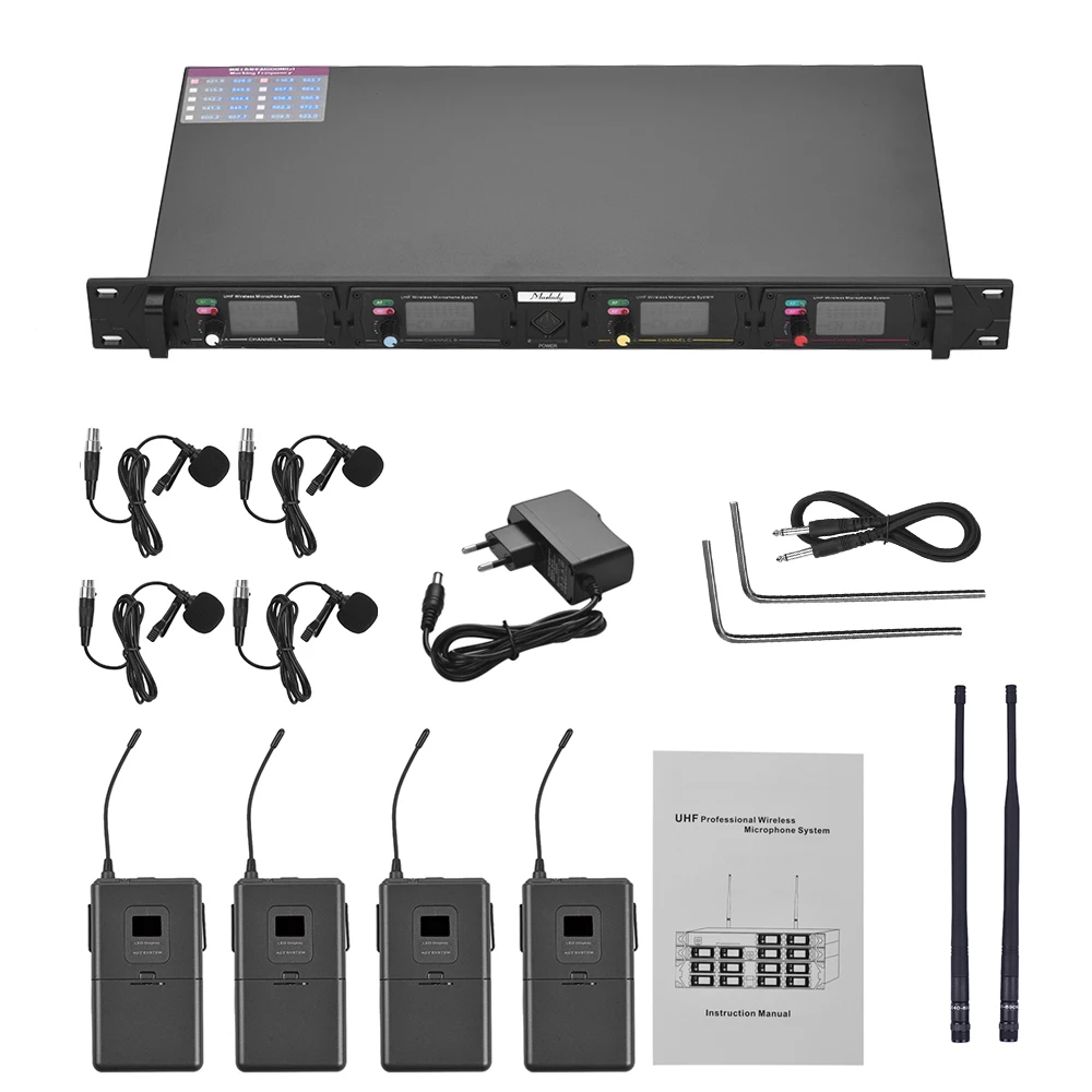 Muslady D4 1 Профессиональный 4 канал частоты UHF Беспроводной микрофон Системы