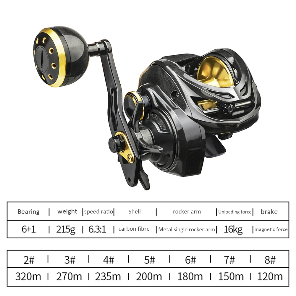 

Fishing reel maximum resistance 16kg 6.3:1 6+1BB metal ball handle spool rotating reel maximum resistance 16kg fishing reel