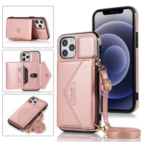 leather phone case for iphone 12 mini 11 pro xs max xr x 7 8 6 plus necklace lanyard chain hang strap cord rope wallet card bag