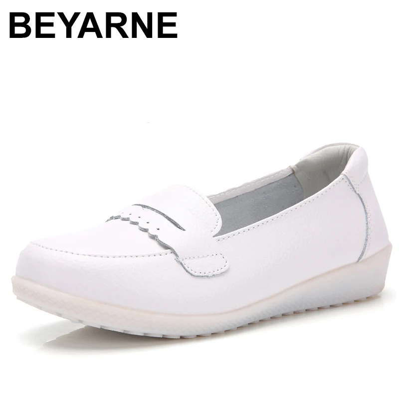 

BEYARNE2019 женские балетки на плоской подошве из мягкой кожи, женские слипоны, брендовые белые лоферы на плоской подошве, повседневная обувь, 056