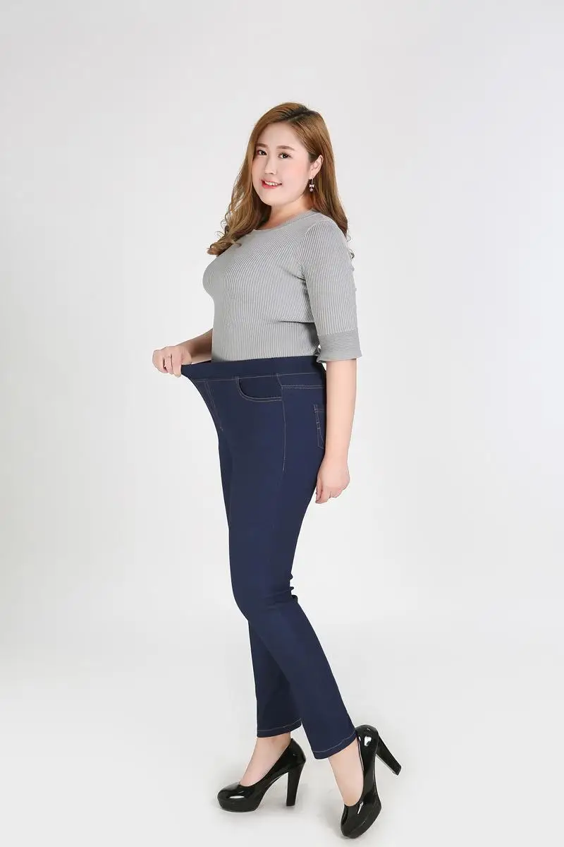 2XL-9XL, джинсы большого размера, осень размера плюс, Стрейчевые женские джинсовые штаны с высокой талией, женские 6XL 7XL, большой размер, узкие джинсовые брюки