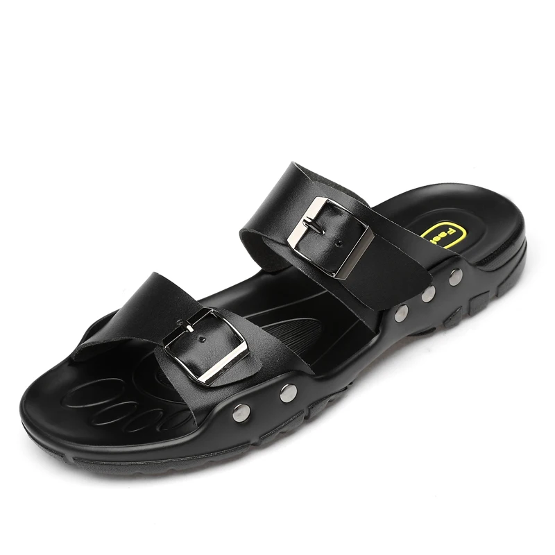 

Genuine Cow Leather Slippers Outdoor Non-slip Men Fashion Casual Single Shoes