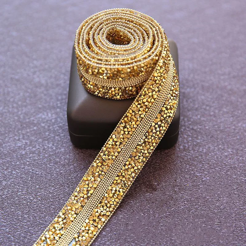 Золотистый серебристый цвета алмаза Стразы кружевная лента для отделки ленты DIY хрустальные свадебные