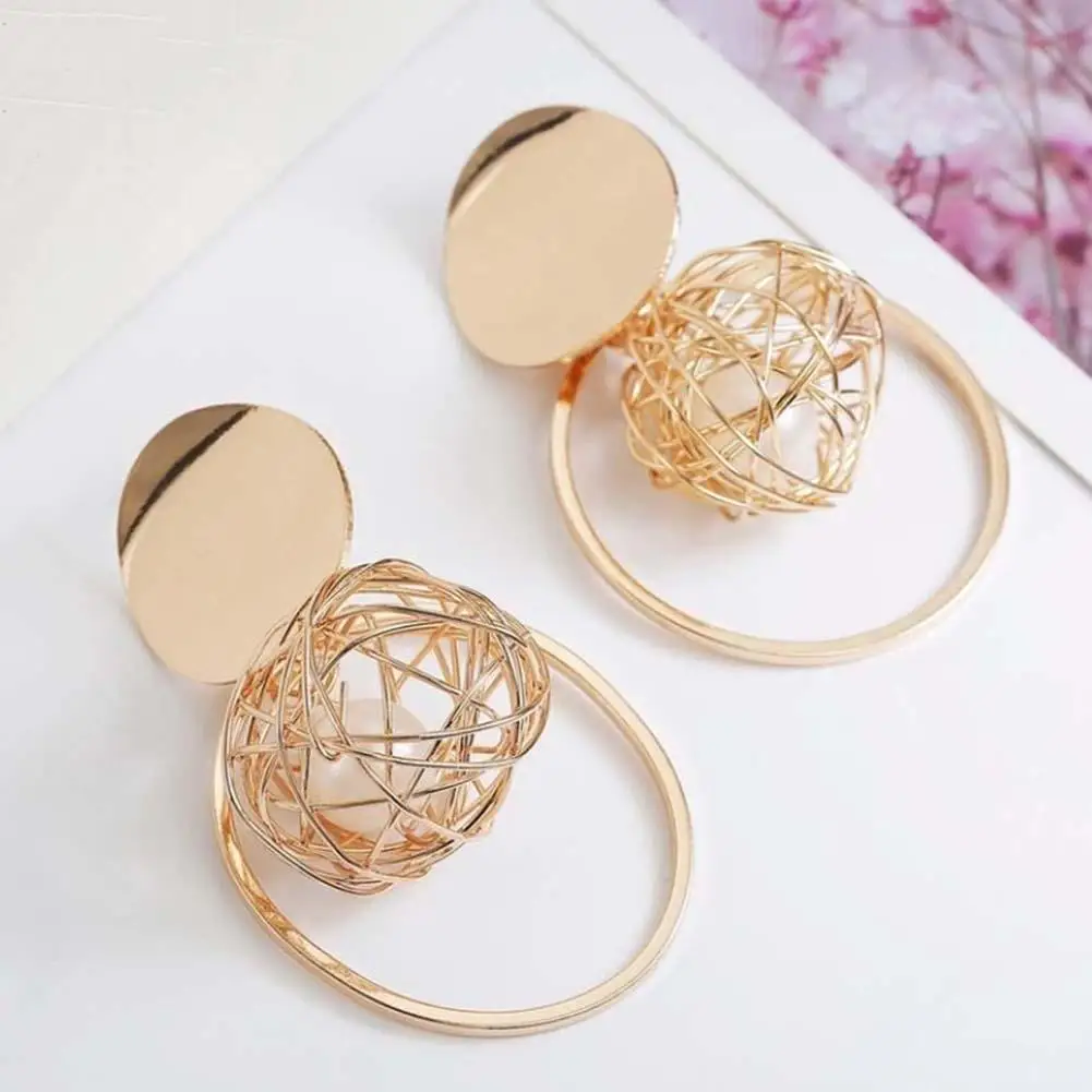 Модные женские полые серьги кольца из искусственного жемчуга с металлическим