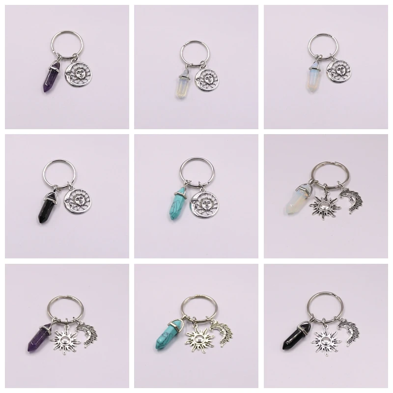 Натуральный камень гексагональная колонна брелок Для женщин Кварцевый для