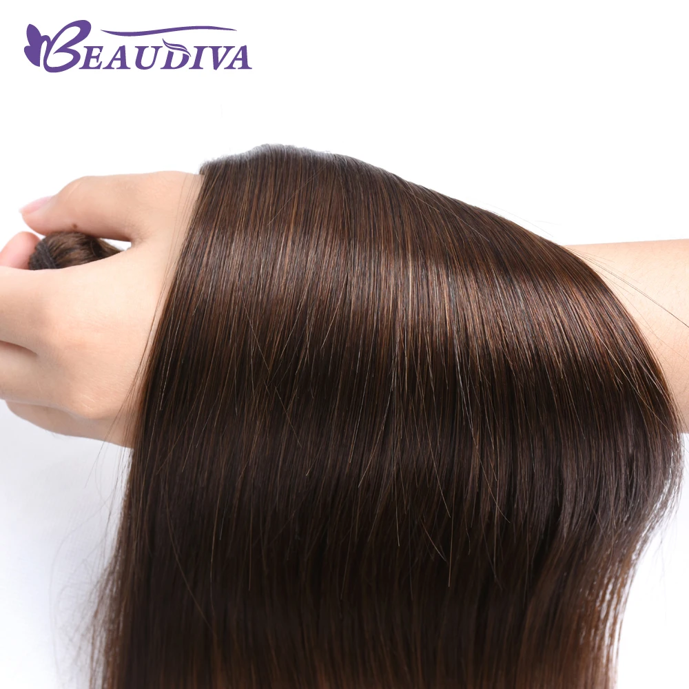 Beaudiva ухо до уха Кружева Фронтальная Закрытие 13X4 часть с 3 шт.#4 цвет бразильские прямые волосы remy пряди