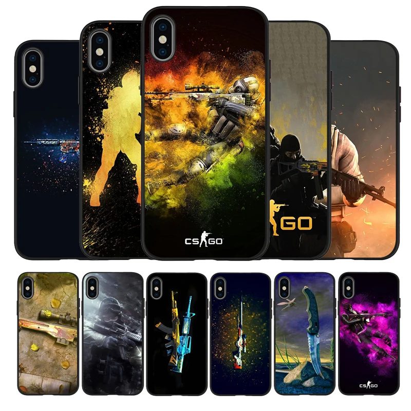 CS GO пистолет черный силиконовый чехол для мобильного телефона iPhone 12 XR XS Макс 5 5S SE