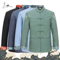 traditional chinese style men cardigan tops kung fu martial arts slim fashion hanfu oriental retro casual tang suit jackets coat
