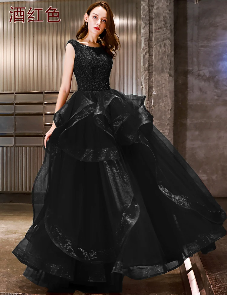 Черный Robe De Soiree Новое Элегантное серое кружевное платье для выпускного вечера сексуальное с открытой спиной без рукавов ТРАПЕЦИЕВИДНОЕ длинное вечернее платье для банкета - Цвет: Черный