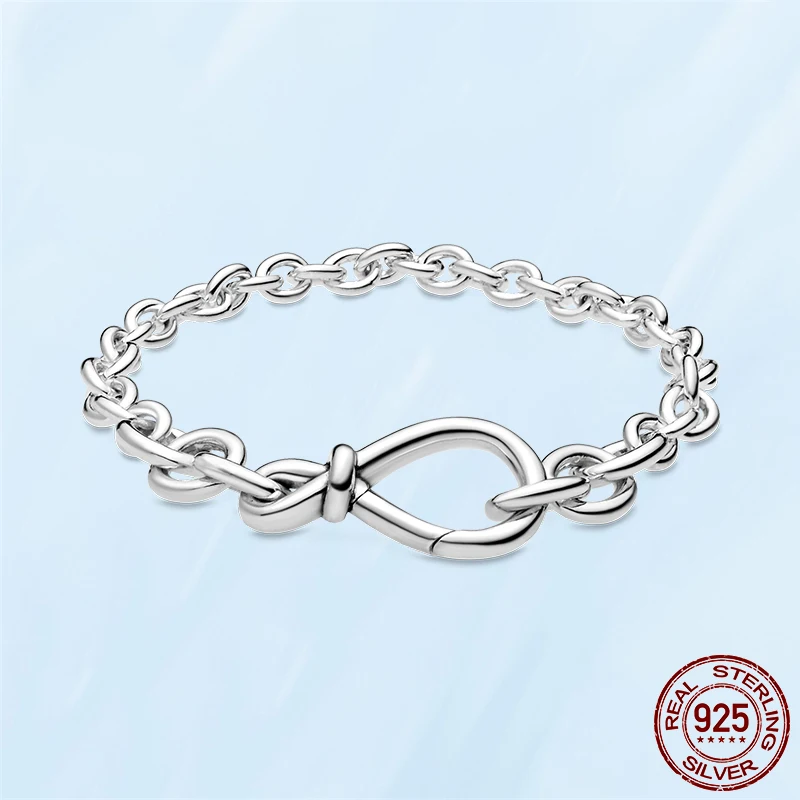 

HOT Sale 925 Sterling Silver Chunky Infinity Knot Chain Knotted Bow Knot Clasp Infinite Love Fit Original pan Bracelet Jewelry
