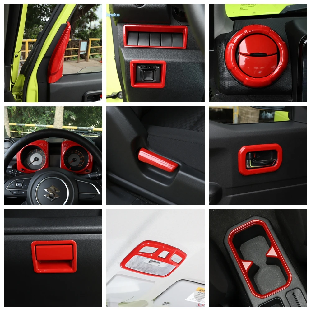 

Lapetus Red Interior Refit Kit Front Water Cup Holder / Roof Reading Lamps / Door Speaker Cover Trim For Suzuki Jimny 2019 2020